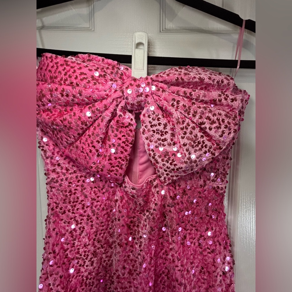 NWOT FAERIESTY SZ XS PINK Strapless Mini Sweetheart Neckline With Bow - Picture 3 of 7